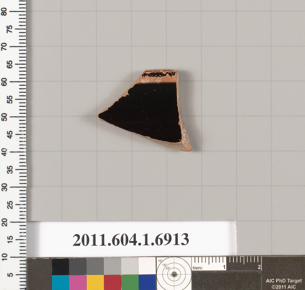 Terracotta fragment of a kylix (drinking cup), Terracotta, Greek, Attic