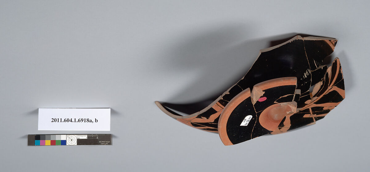 Terracotta fragments of a kylix (drinking cup), Terracotta, Greek, Attic