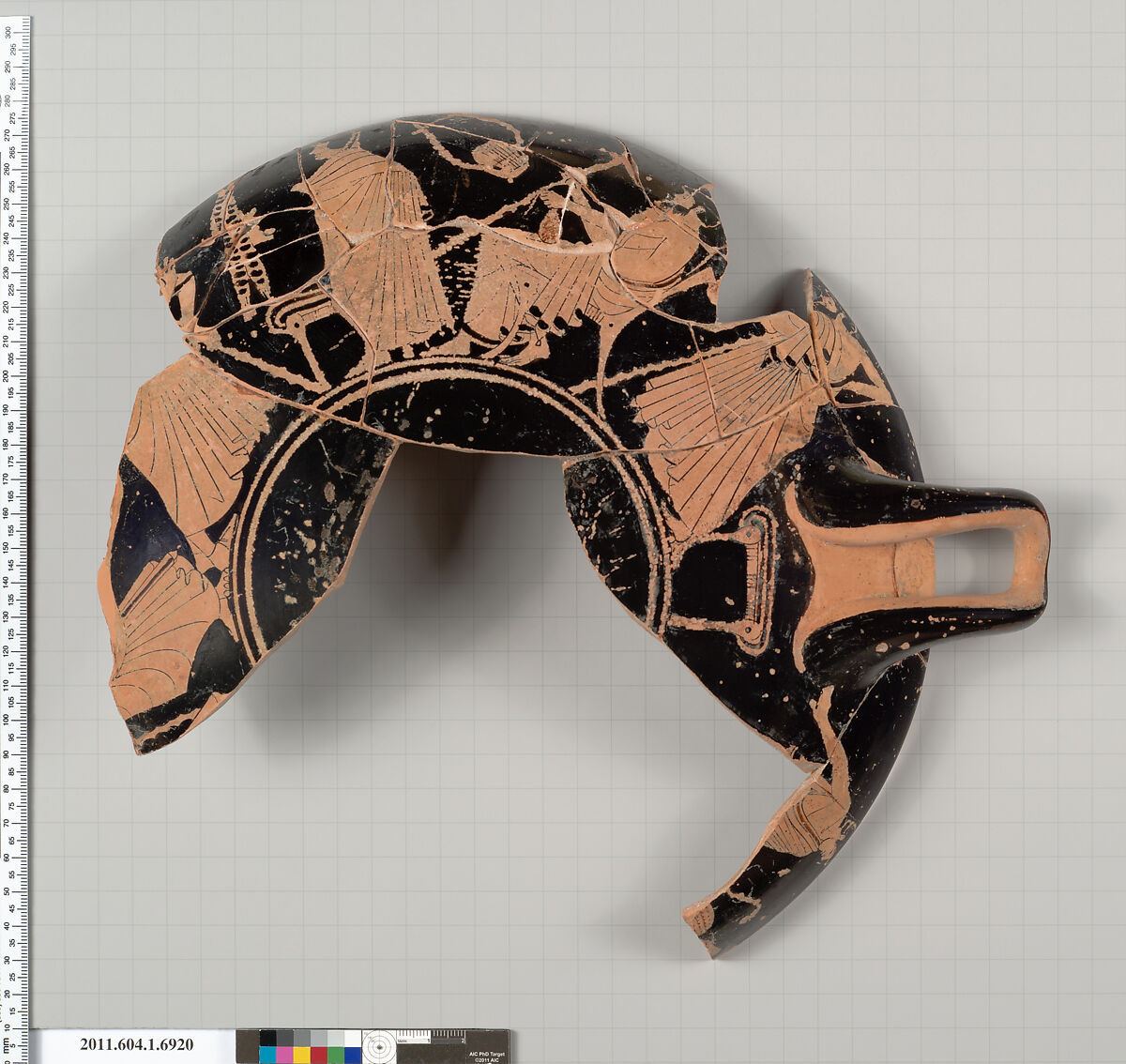 Terracotta fragment of a kylix (drinking cup), Terracotta, Greek, Attic