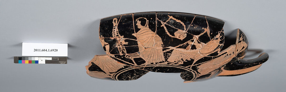 Terracotta fragment of a kylix (drinking cup), Terracotta, Greek, Attic