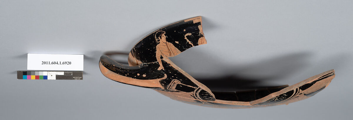 Terracotta fragment of a kylix (drinking cup), Terracotta, Greek, Attic