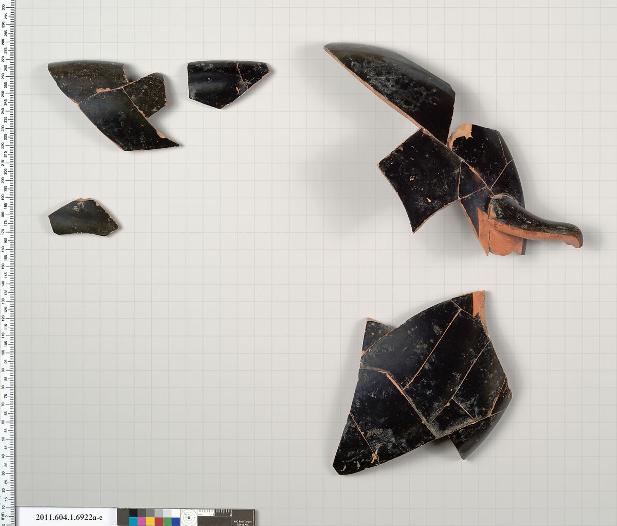 Terracotta fragments of a kylix (drinking cup), Terracotta, Greek, Attic