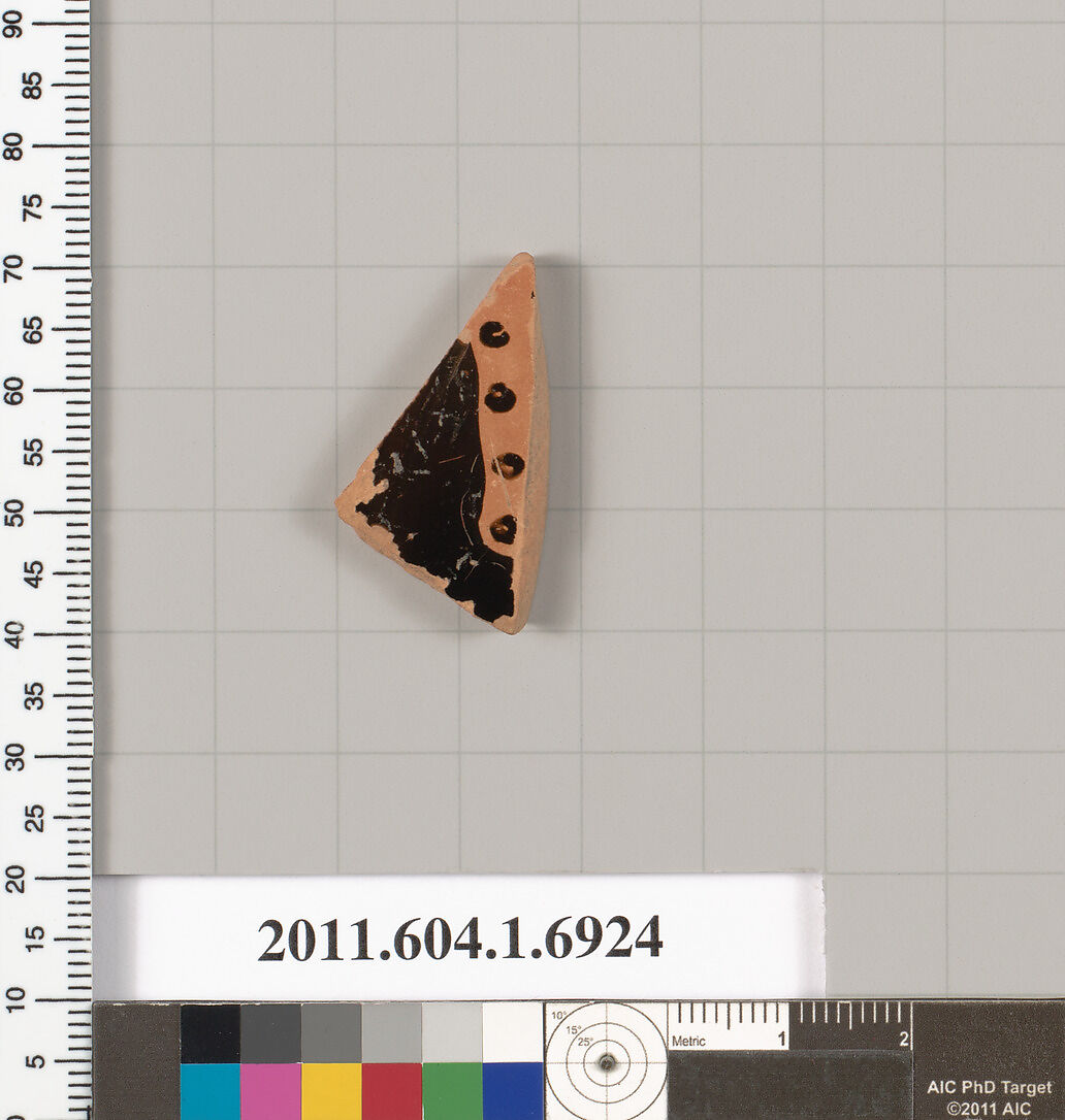 Terracotta fragment of a kylix (drinking cup), Terracotta, Greek, Attic