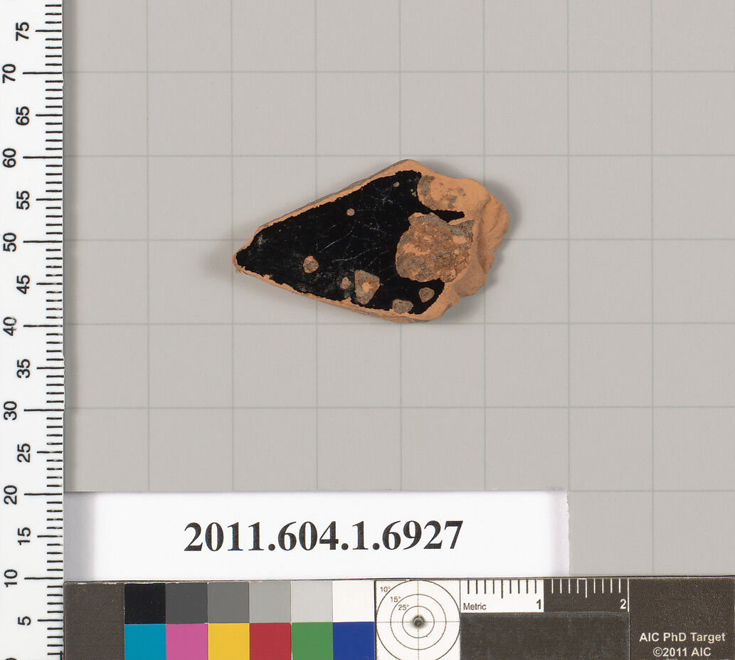 Terracotta fragment of a kylix (drinking cup), Terracotta, Greek, Attic