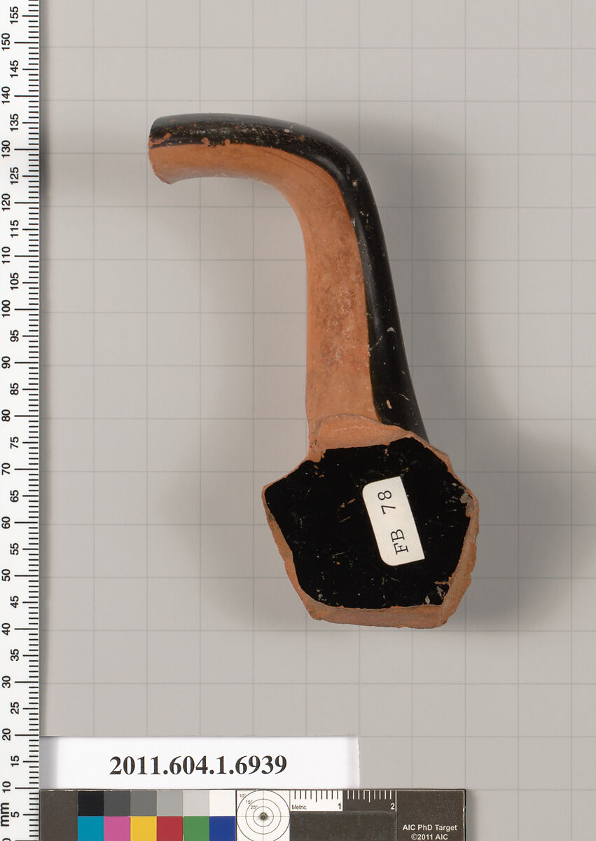 Terracotta fragment of a kylix (drinking cup), Terracotta, Greek, Attic