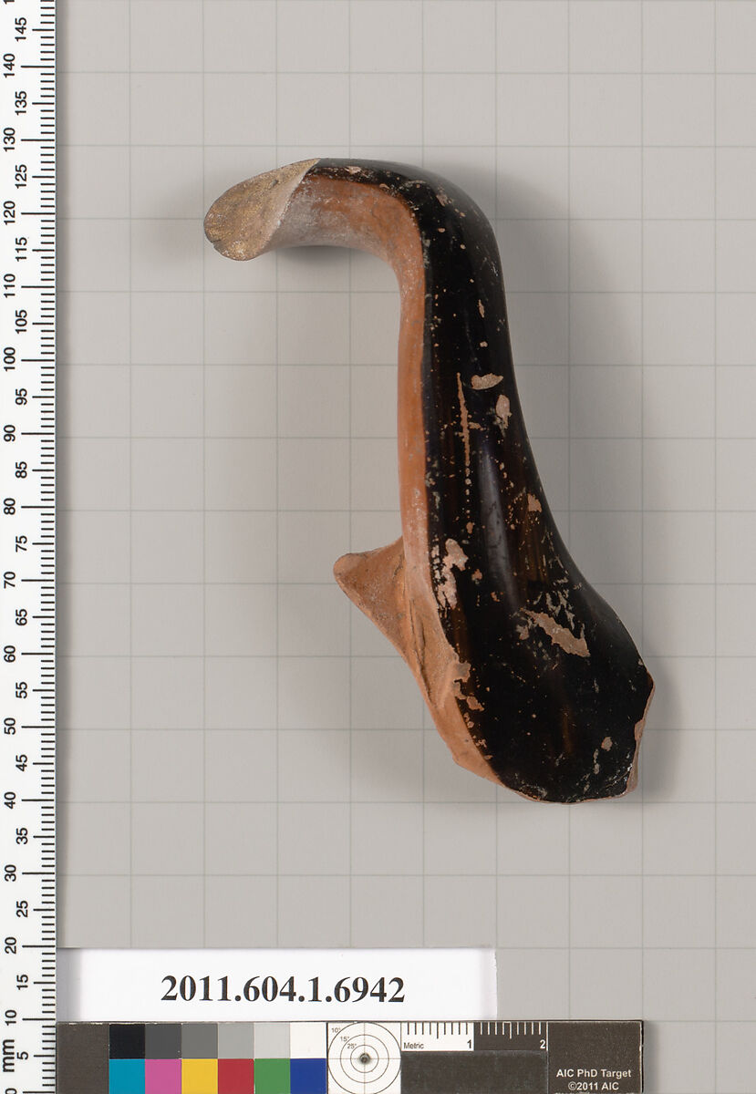 Terracotta fragment of a kylix (drinking cup), Terracotta, Greek, Attic