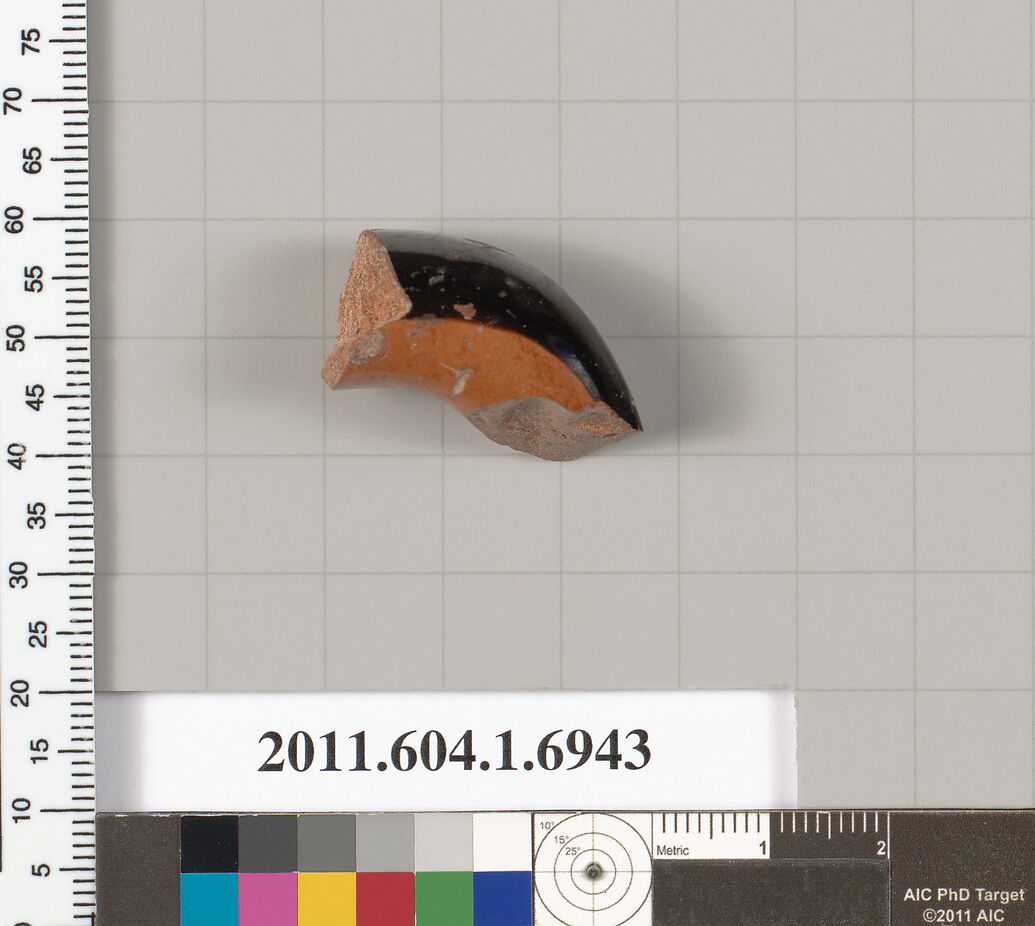 Terracotta fragment of a kylix (drinking cup), Terracotta, Greek, Attic