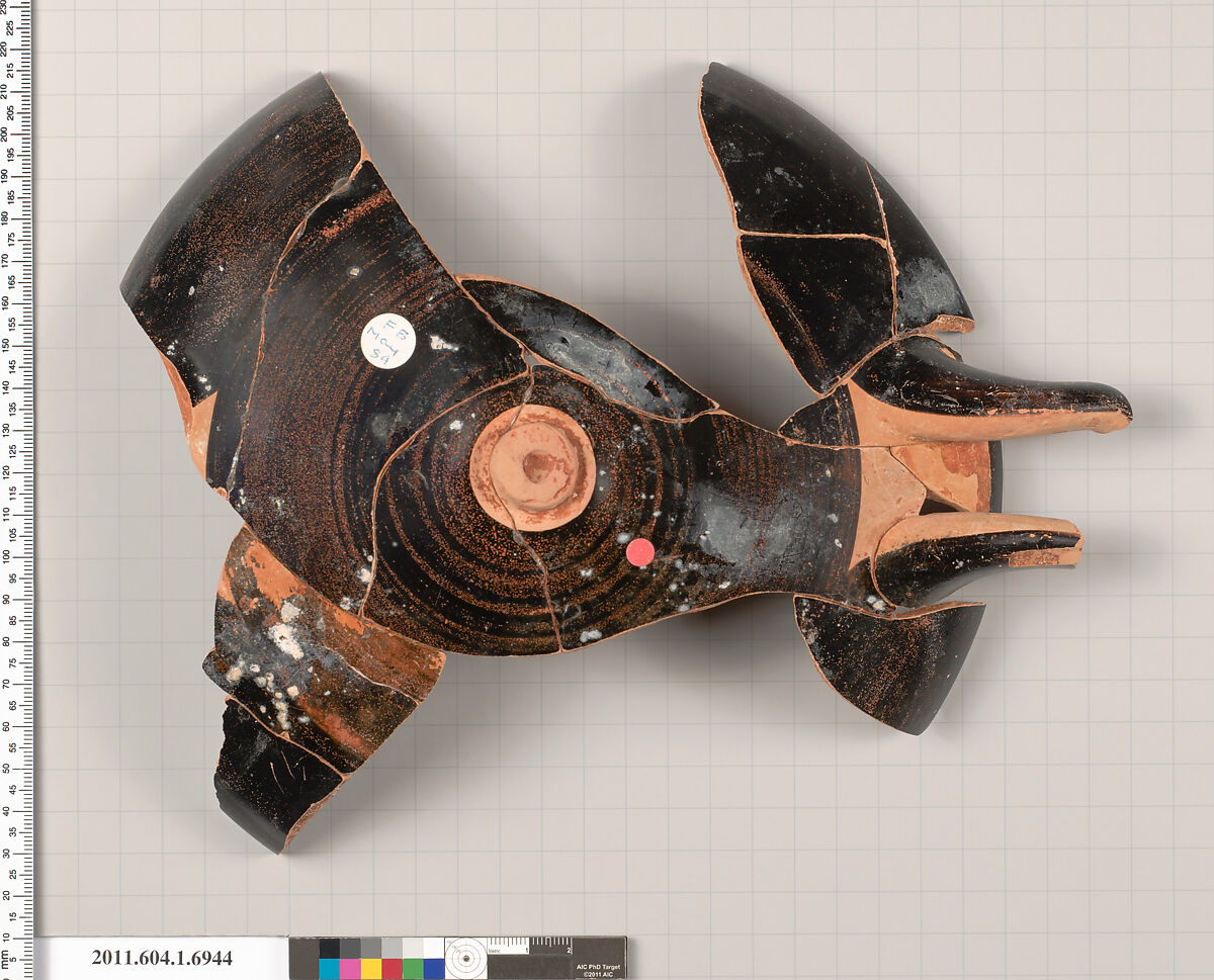 Terracotta fragment of a kylix (drinking cup), Terracotta, Greek, Attic