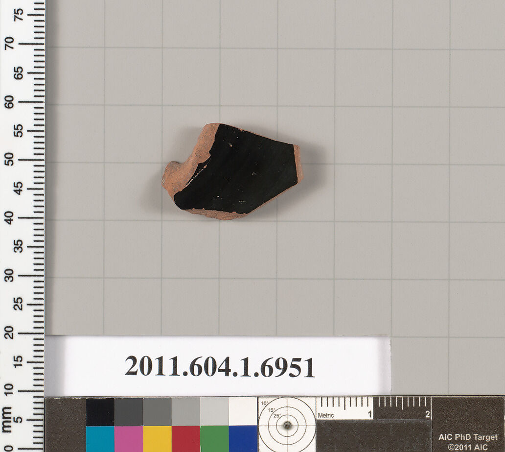 Terracotta fragment of a kylix (drinking cup), Terracotta, Greek, Attic