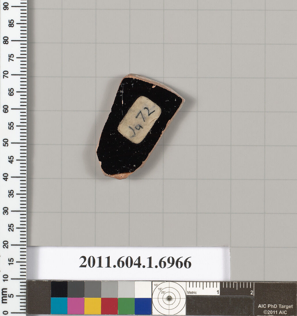 Terracotta fragment of a kylix (drinking cup), Terracotta, Greek, Attic