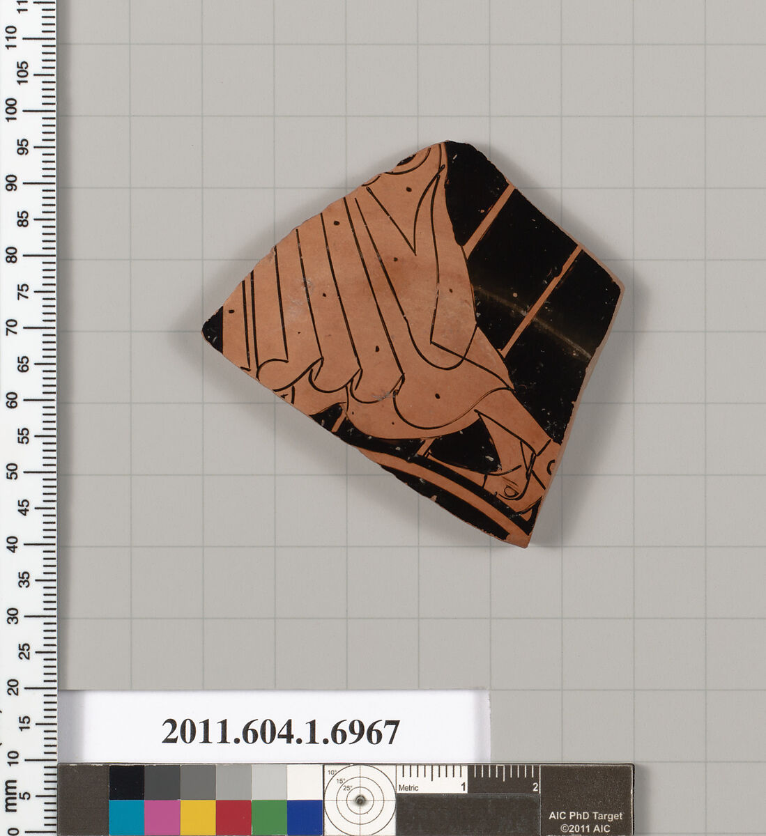 Terracotta fragment of a kylix (drinking cup), Terracotta, Greek, Attic