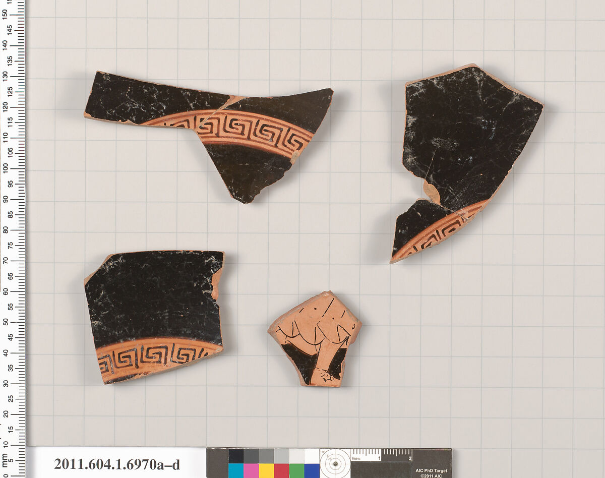 Terracotta fragments of a kylix (drinking cup), Terracotta, Greek, Attic 