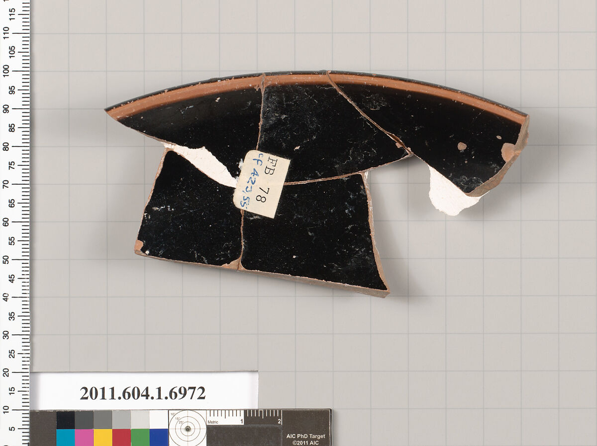 Terracotta rim fragment of a kylix (drinking cup), Terracotta, Greek, Attic