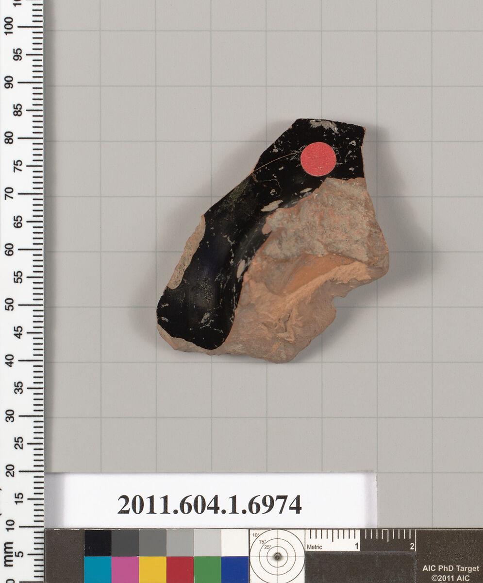 Terracotta fragment of a kylix (drinking cup), Terracotta, Greek, Attic