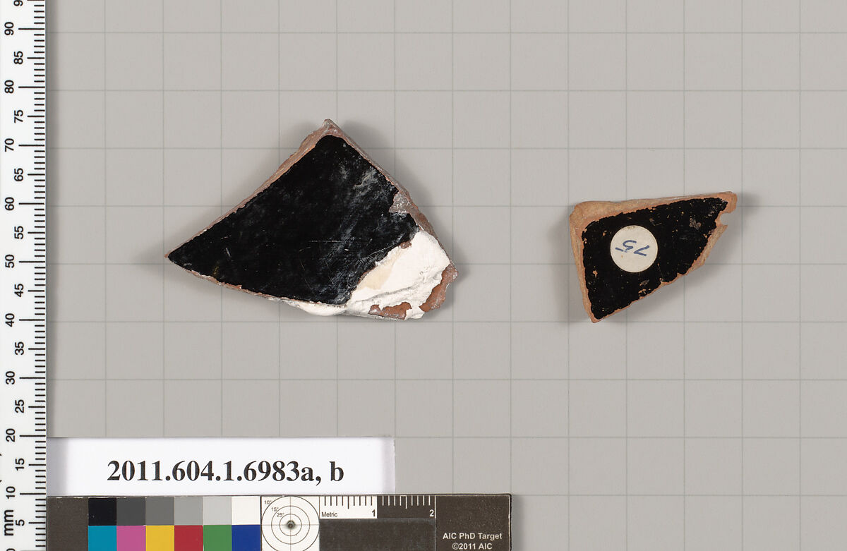 Terracotta fragments of a kylix (drinking cup), Terracotta, Greek, Attic