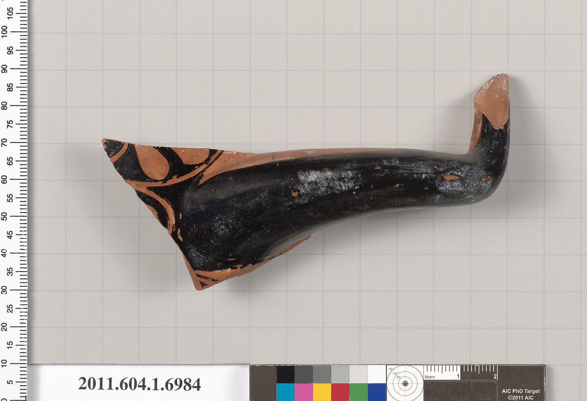 Terracotta fragment of a kylix (drinking cup), Terracotta, Greek, Attic