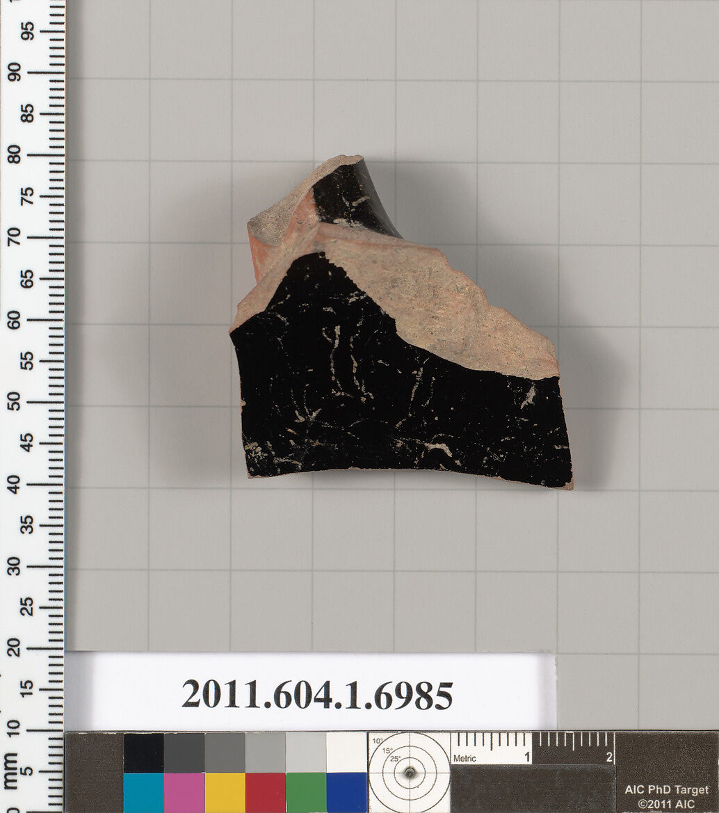 Terracotta fragment of a kylix (drinking cup), Terracotta, Greek, Attic