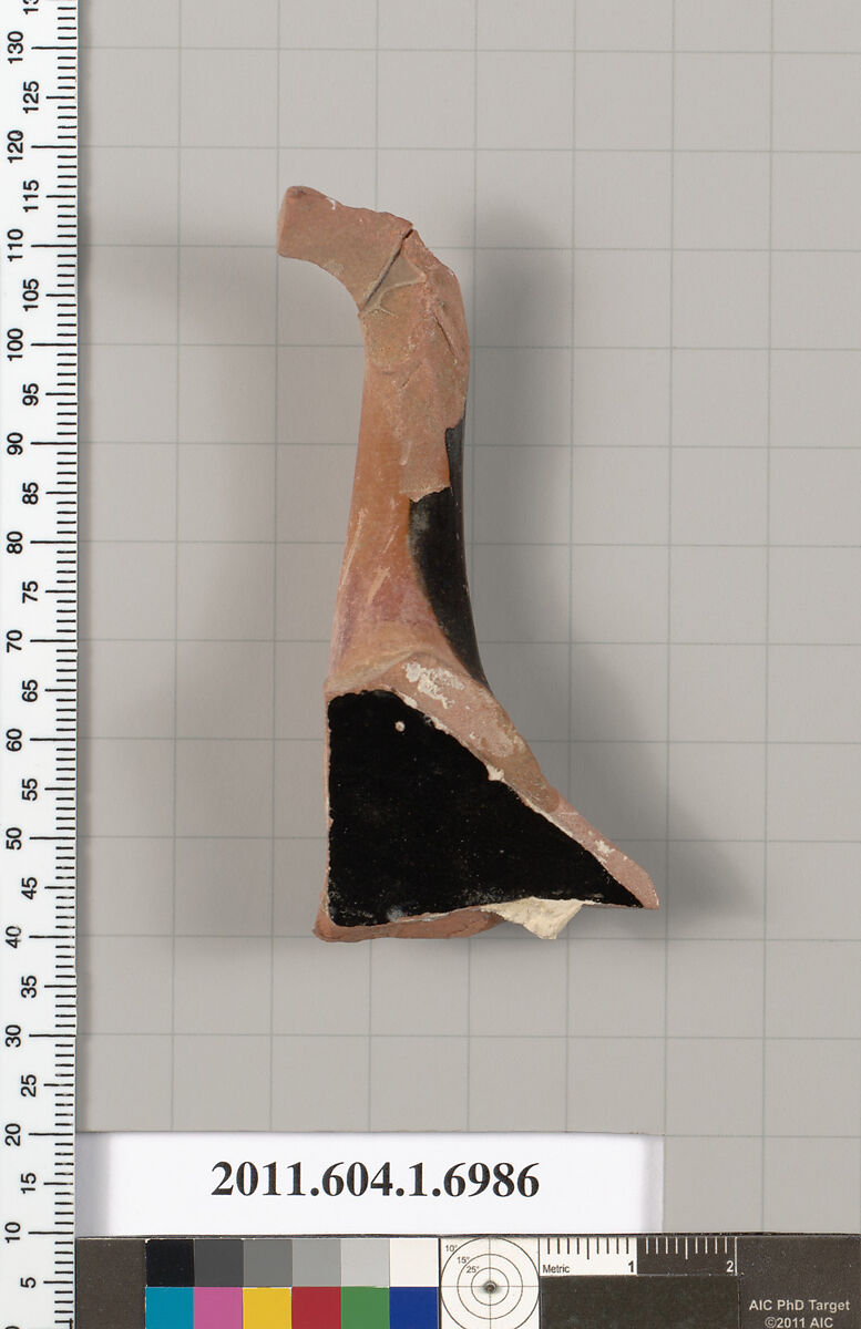 Terracotta fragment of a kylix (drinking cup), Terracotta, Greek, Attic