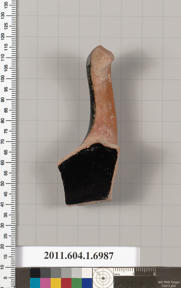 Terracotta fragment of a kylix (drinking cup), Terracotta, Greek, Attic