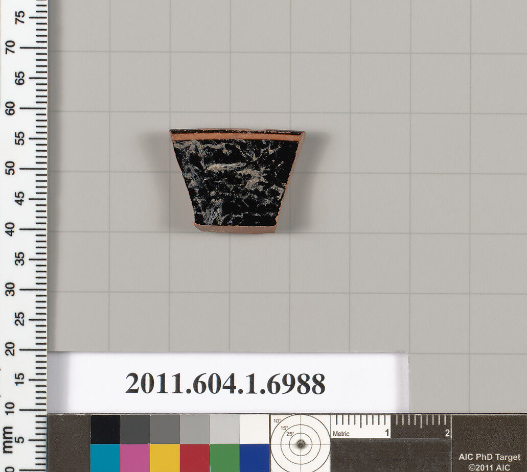Terracotta rim fragment of a kylix (drinking cup), Terracotta, Greek, Attic