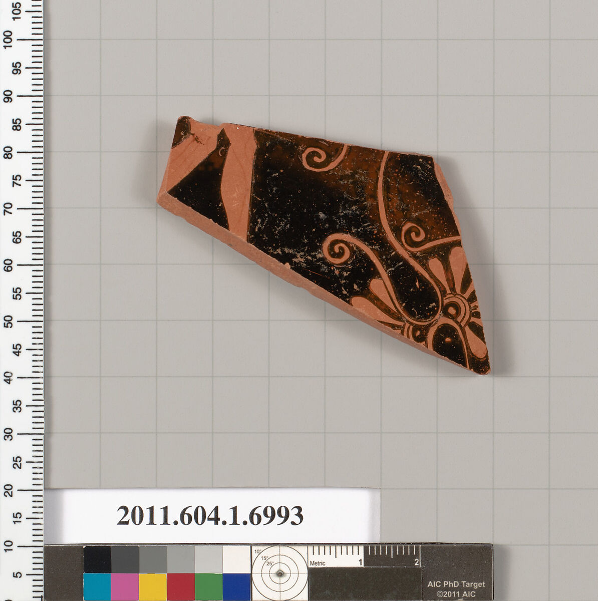 Terracotta fragment of a kylix (drinking cup), Terracotta, Greek, Attic