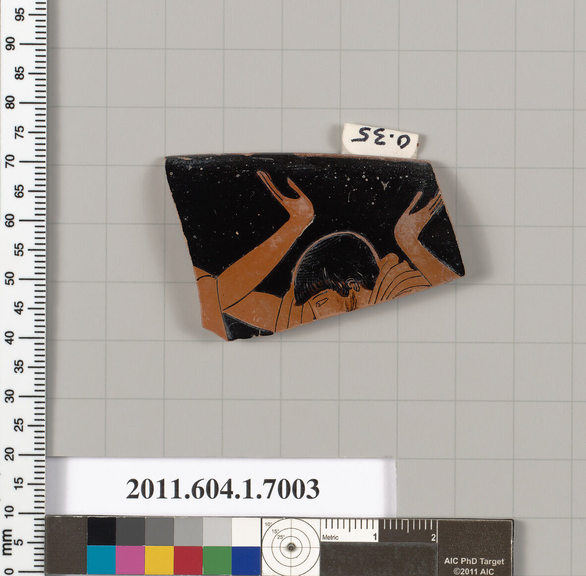 Terracotta rim fragment of a kylix (drinking cup), Terracotta, Greek, Attic 