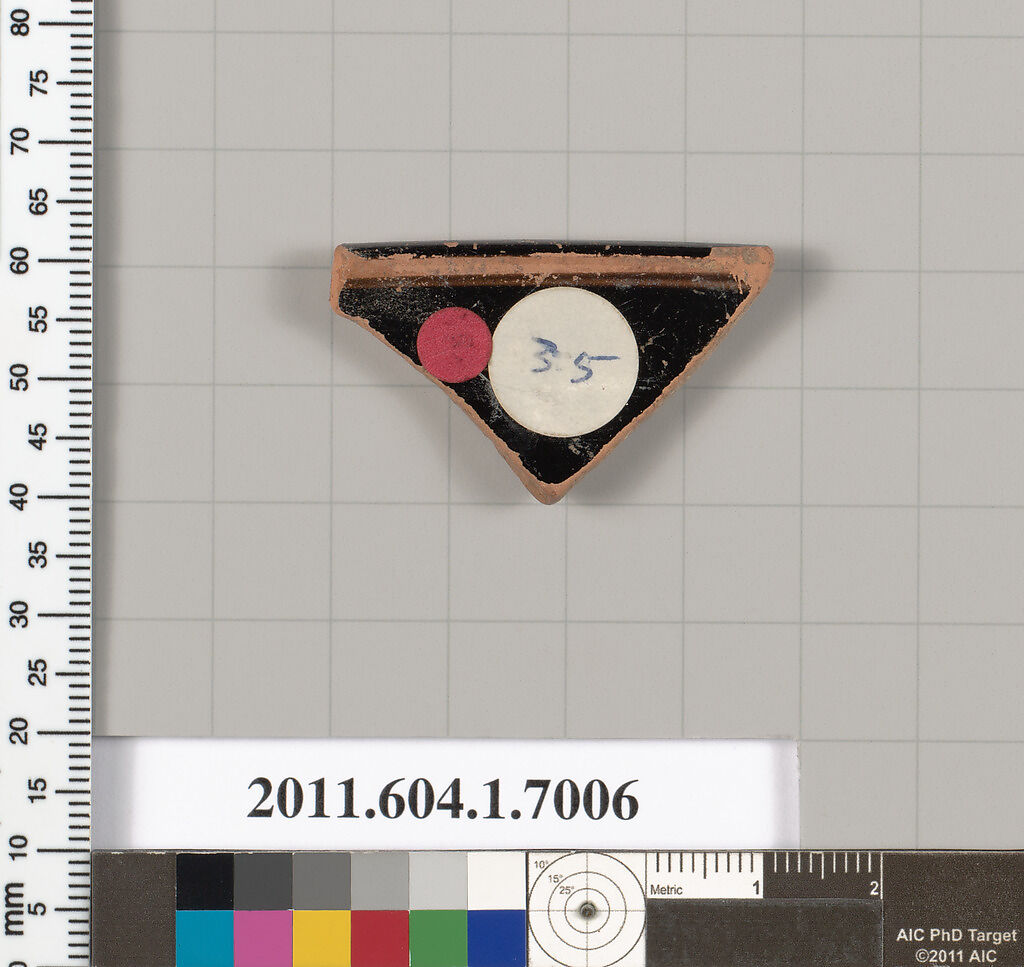 Terracotta rim fragment of a kylix (drinking cup), Terracotta, Greek, Attic