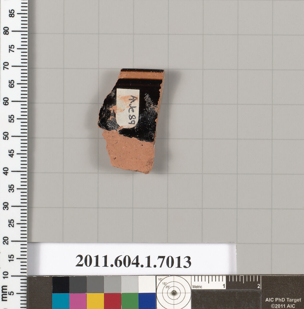 Terracotta rim fragment of a kylix (drinking cup), Terracotta, Greek, Attic