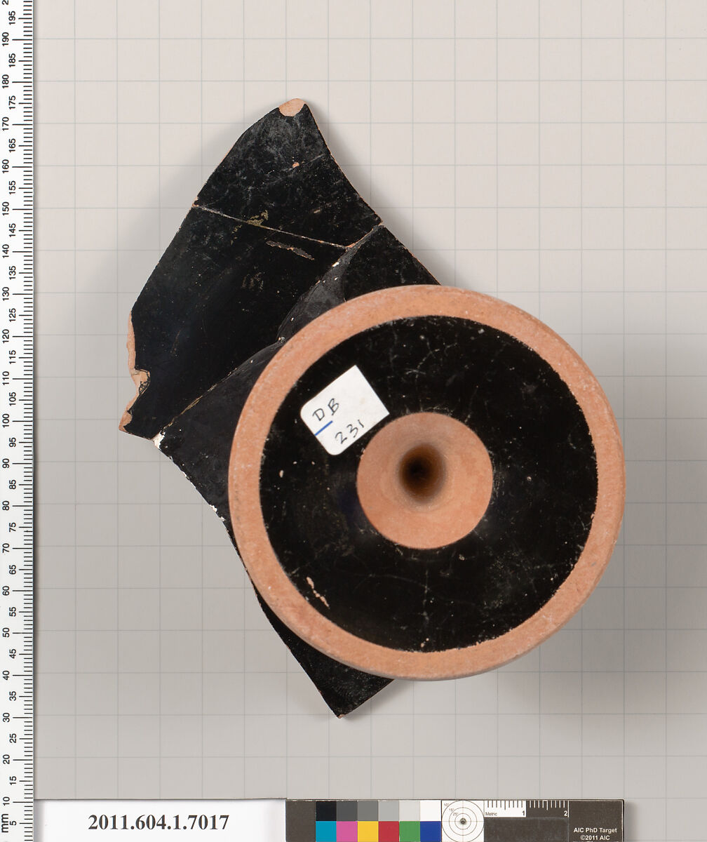 Terracotta fragment of a kylix (drinking cup), Terracotta, Greek, Attic