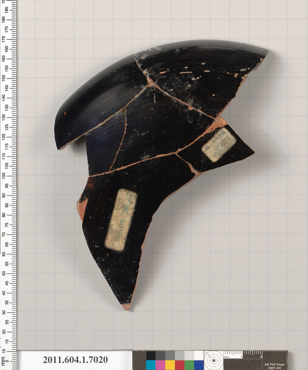 Terracotta fragment of a kylix (drinking cup), Terracotta, Greek, Attic