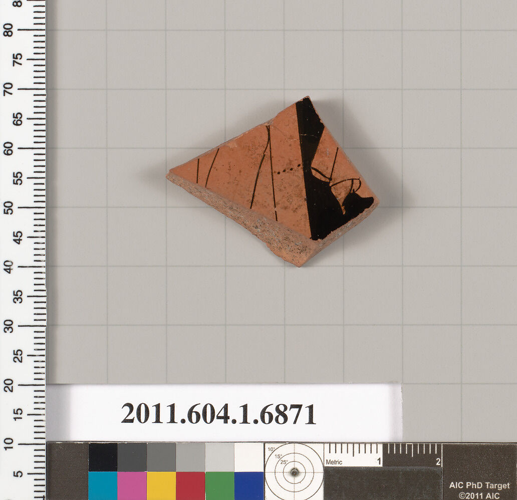 Terracotta fragment of a kylix (drinking cup), Terracotta, Greek, Attic