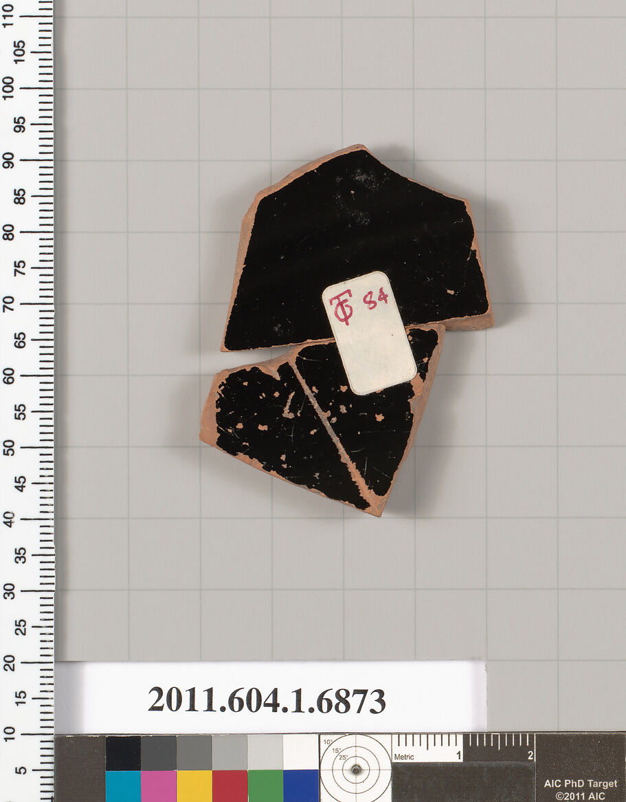 Terracotta fragment of a kylix (drinking cup), Terracotta, Greek, Attic