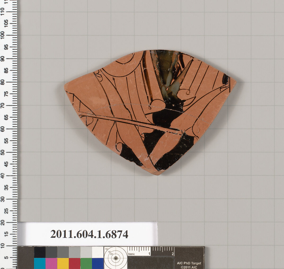 Terracotta fragment of a kylix (drinking cup), Terracotta, Greek, Attic