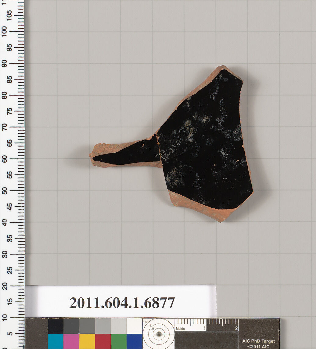 Terracotta fragment of a kylix (drinking cup), Terracotta, Greek, Attic