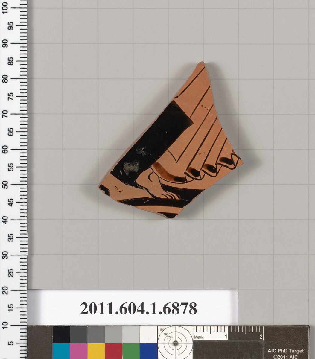 Terracotta fragment of a kylix (drinking cup), Terracotta, Greek, Attic