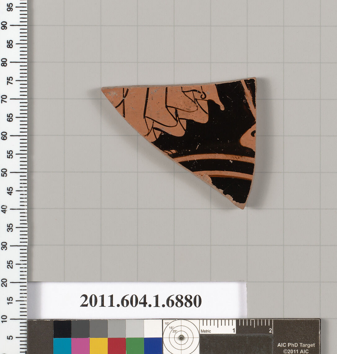 Terracotta fragment of a kylix (drinking cup), Terracotta, Greek, Attic