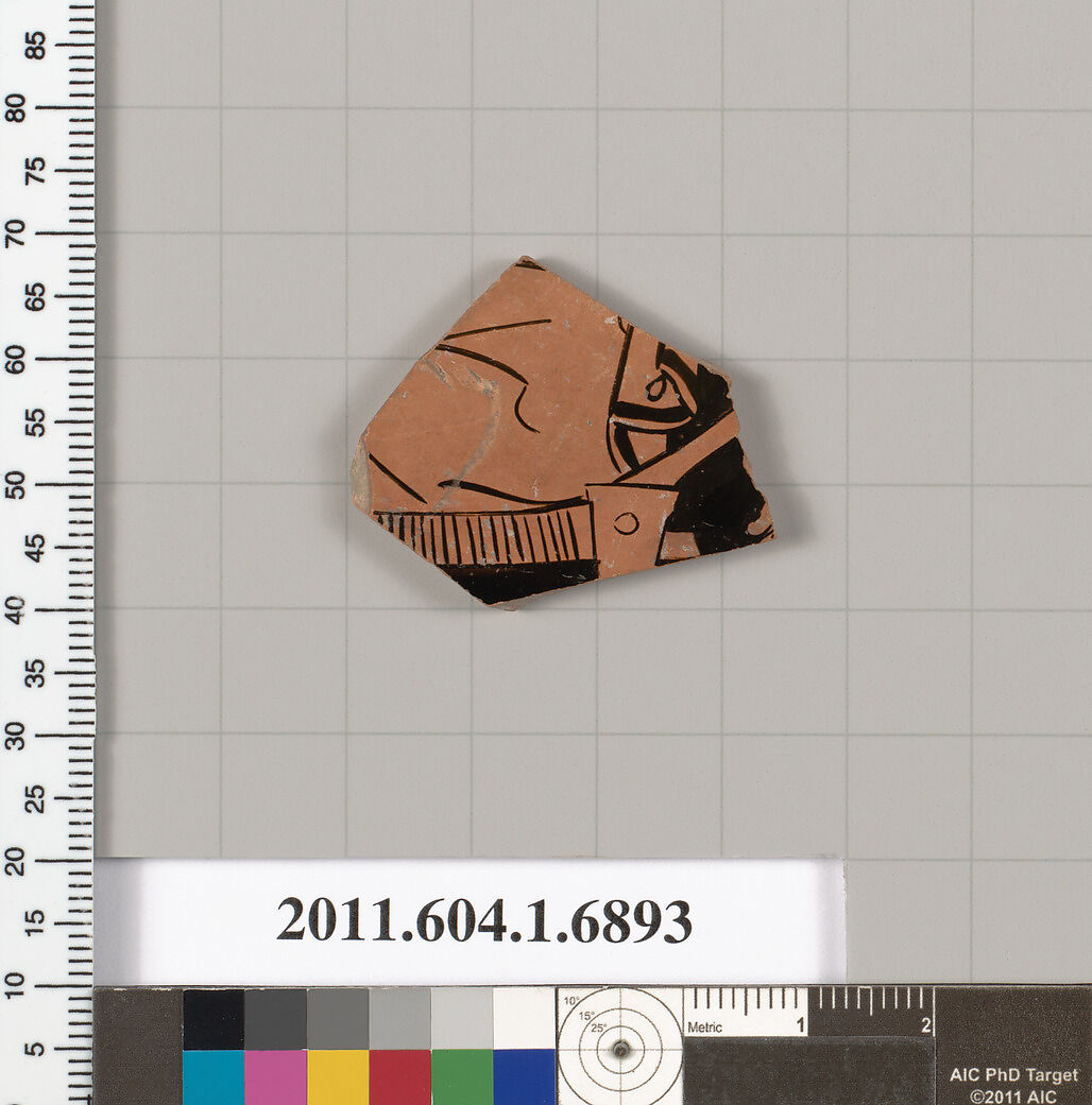 Terracotta fragment of a kylix (drinking cup), Terracotta, Greek, Attic