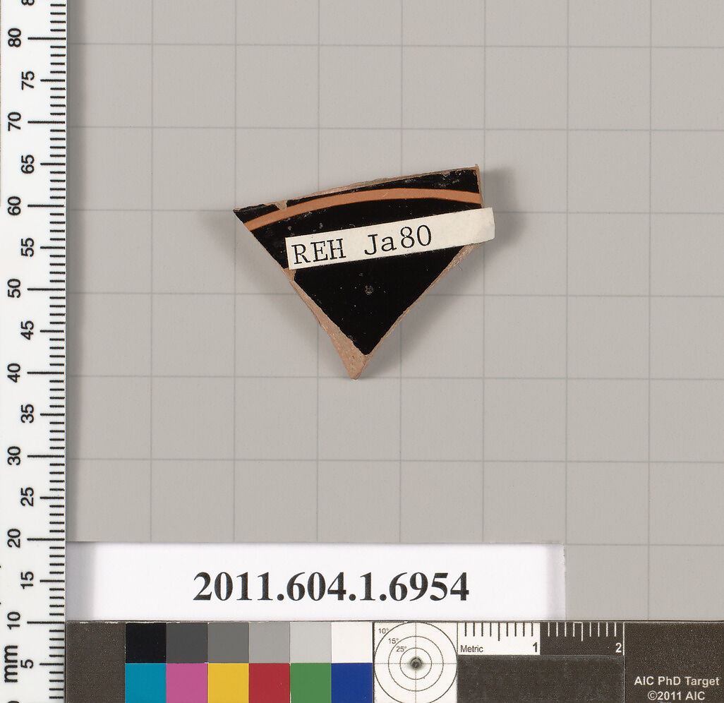 Terracotta fragment of a kylix (drinking cup), Terracotta, Greek, Attic