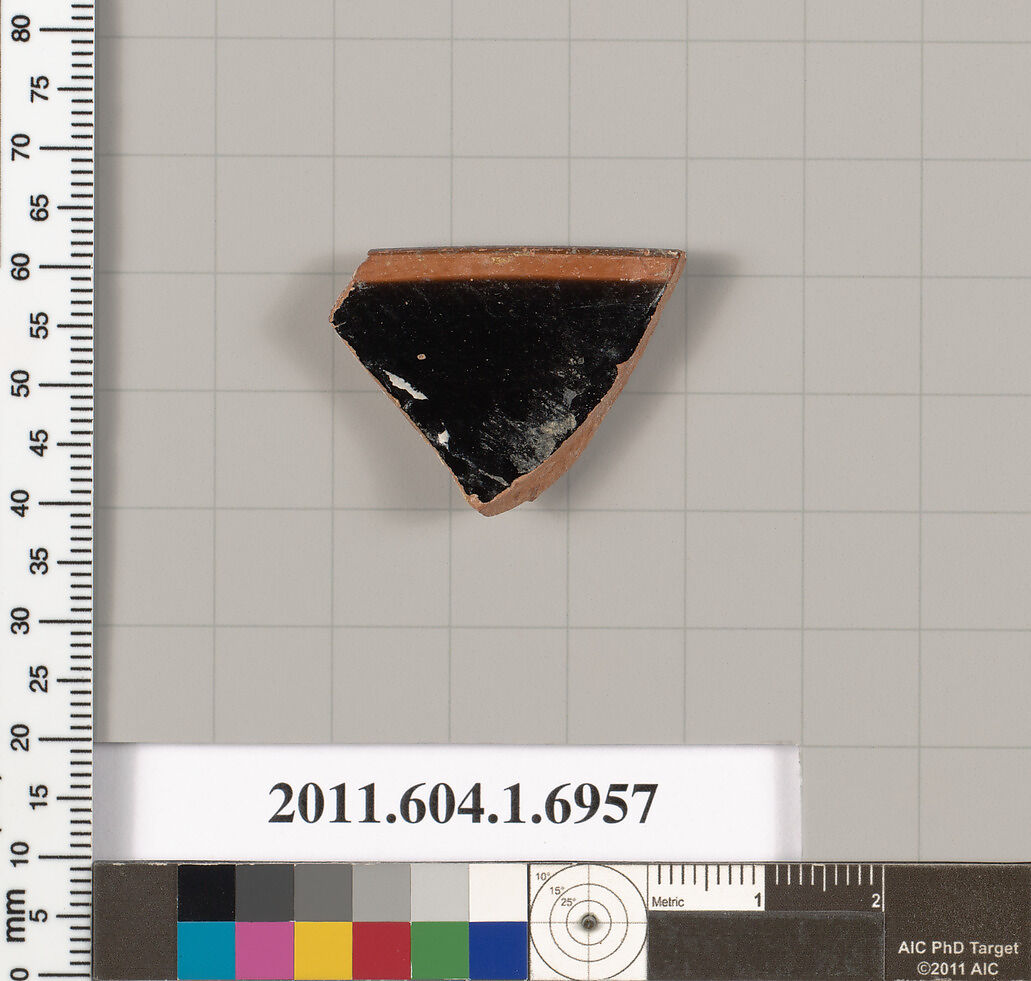 Terracotta rim fragment of a kylix (drinking cup), Terracotta, Greek, Attic