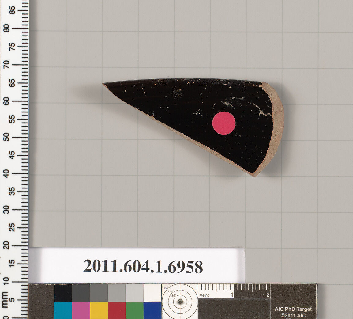 Terracotta rim fragment of a kylix (drinking cup), Terracotta, Greek, Attic