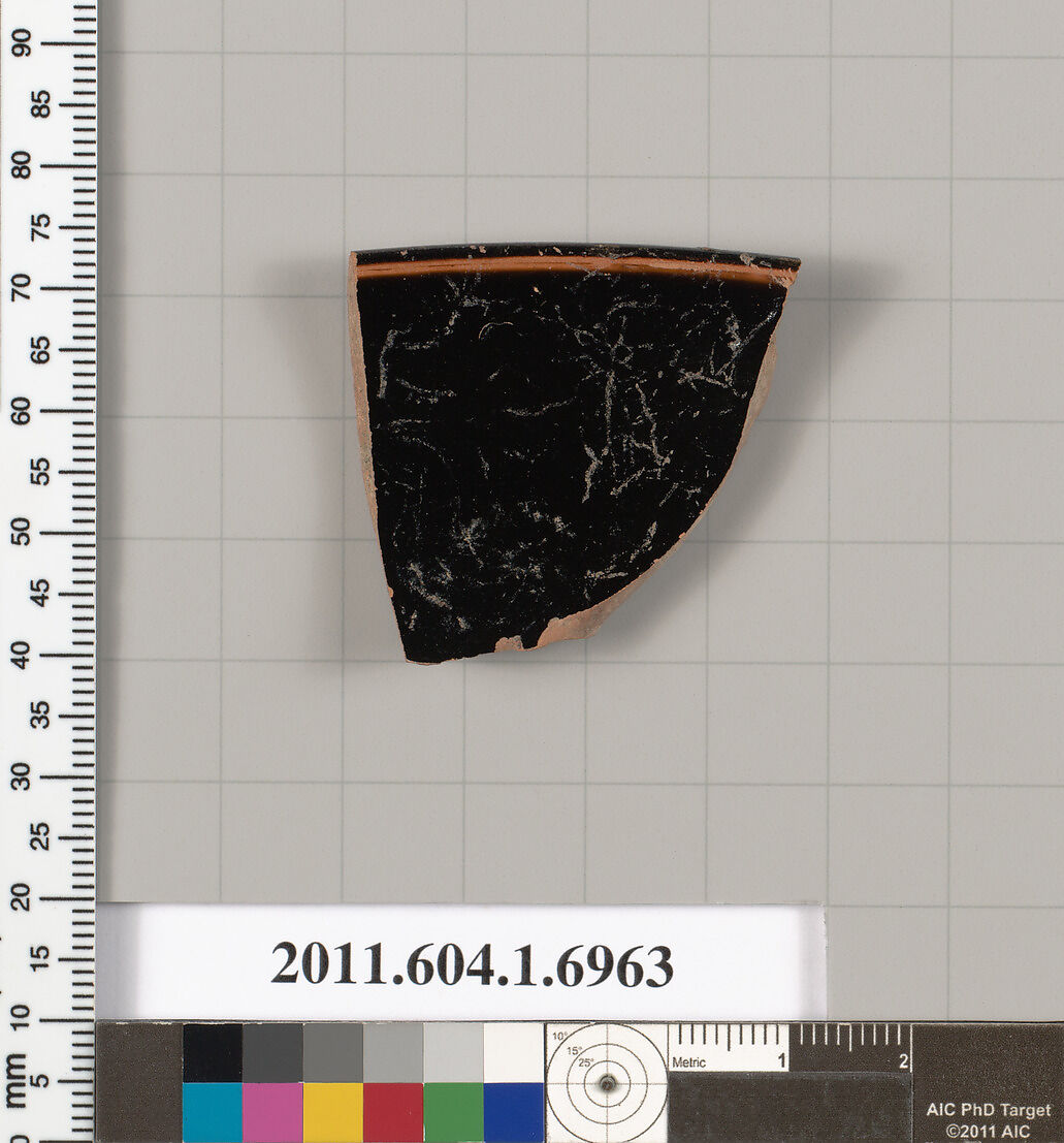 Terracotta rim fragment of a kylix (drinking cup), Terracotta, Greek, Attic