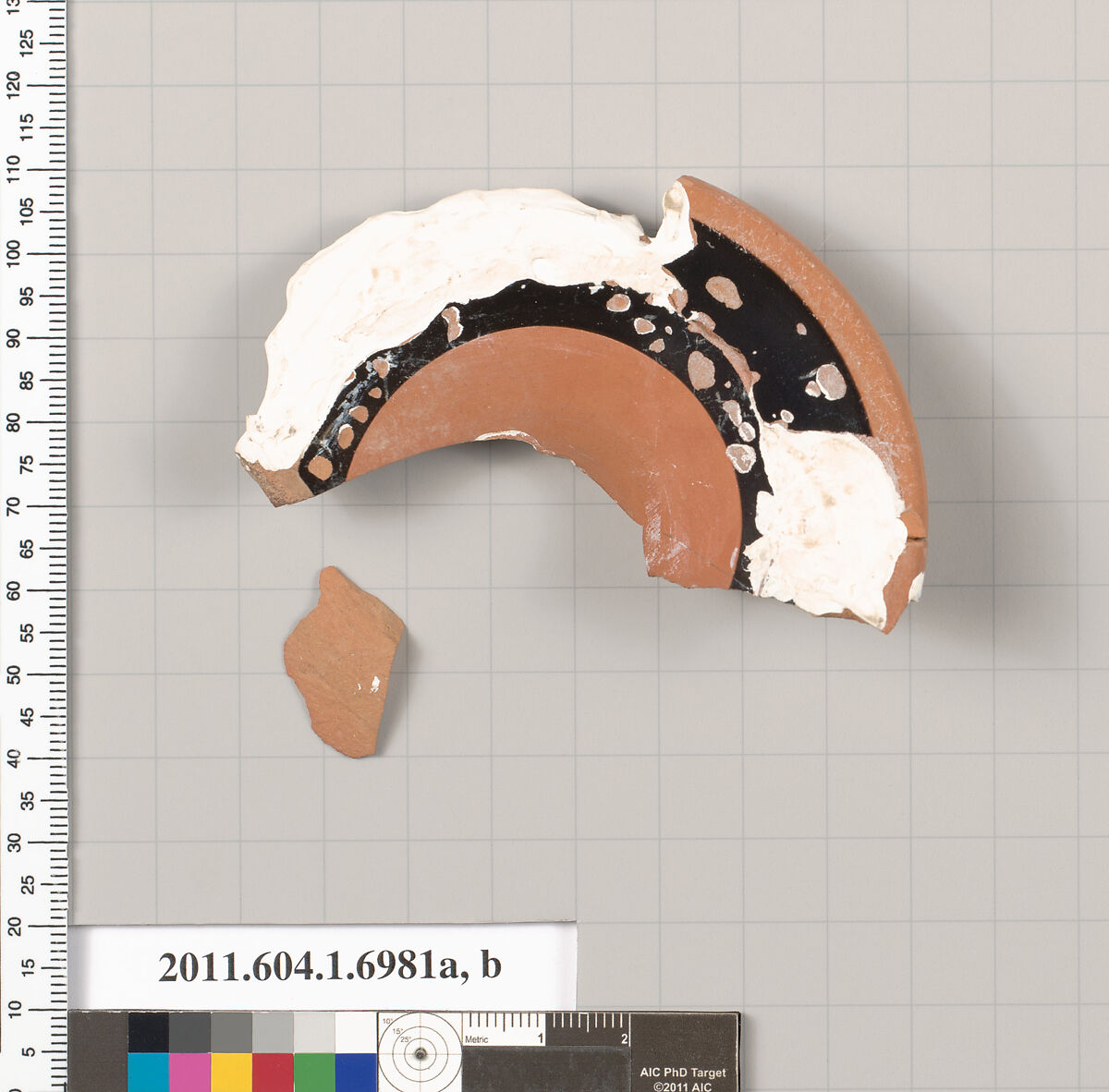 Terracotta fragments of a kylix (drinking cup), Terracotta, Greek, Attic