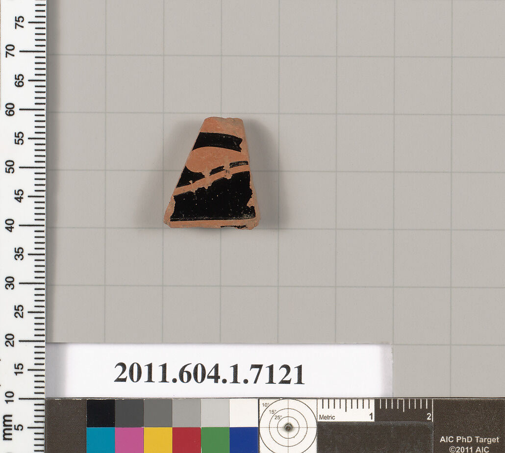 Terracotta fragment of a kylix (drinking cup), Terracotta, Greek, Attic