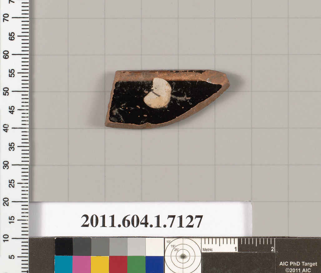Terracotta rim fragment of a kylix (drinking cup), Terracotta, Greek, Attic