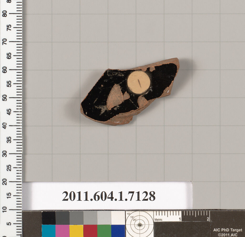 Terracotta fragment of a kylix (drinking cup), Terracotta, Greek, Attic