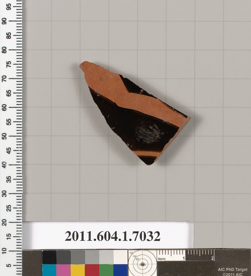Terracotta fragment of a kylix (drinking cup), Terracotta, Greek, Attic