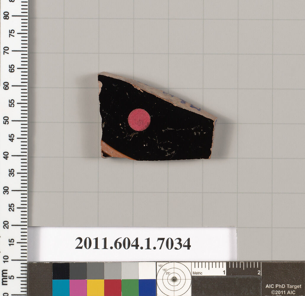 Terracotta fragment of a kylix (drinking cup), Terracotta, Greek, Attic