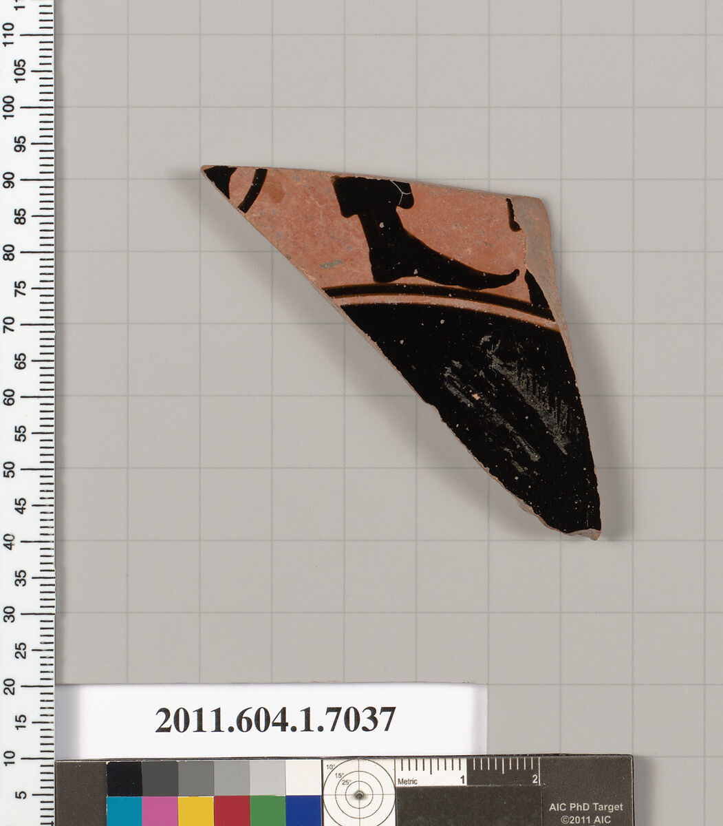 Terracotta fragment of a kylix (drinking cup), Terracotta, Greek, Attic