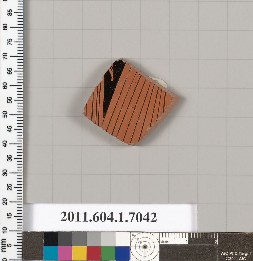 Terracotta fragment of a kylix (drinking cup), Terracotta, Greek, Attic