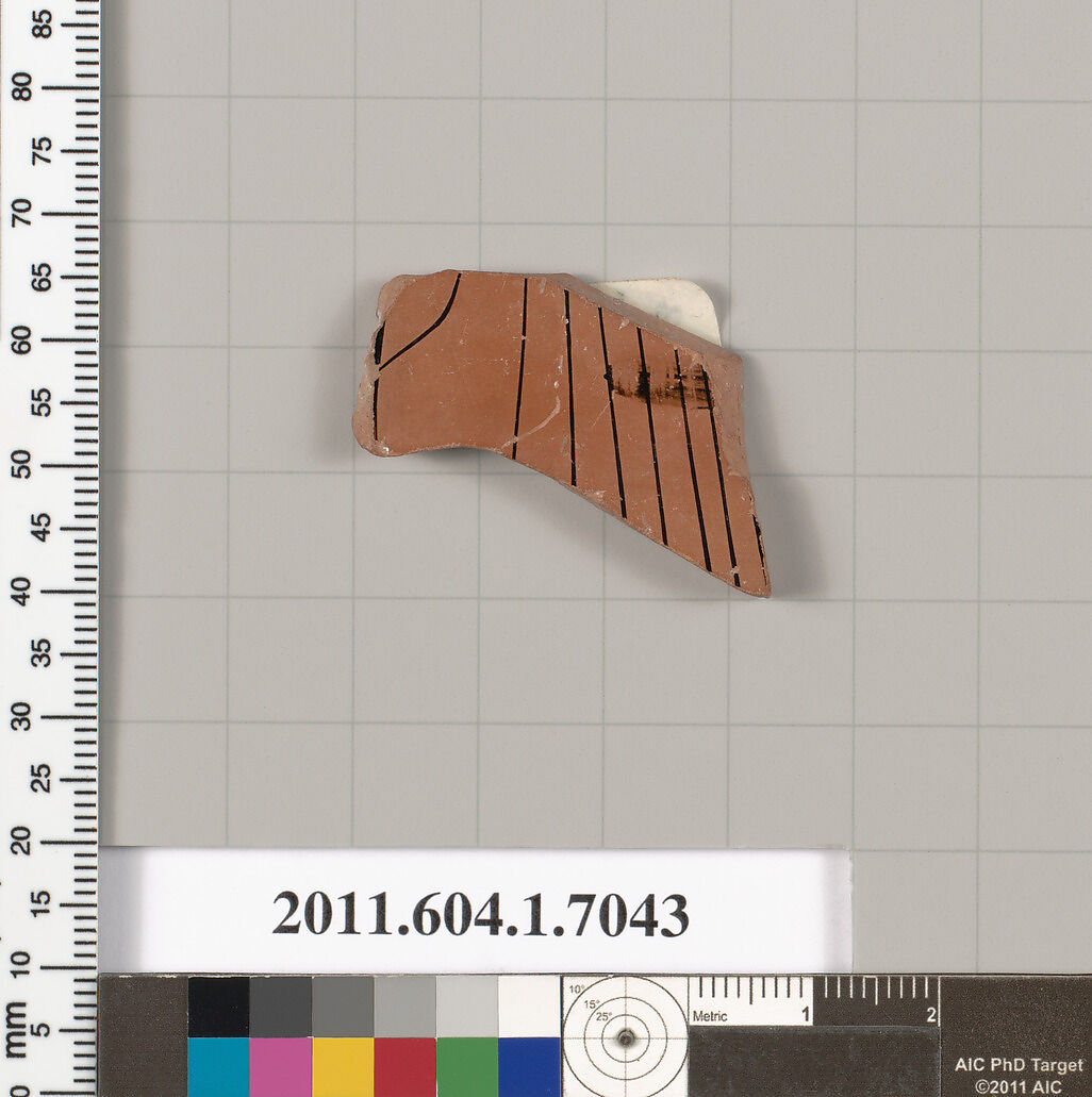 Terracotta fragment of a kylix (drinking cup), Terracotta, Greek, Attic